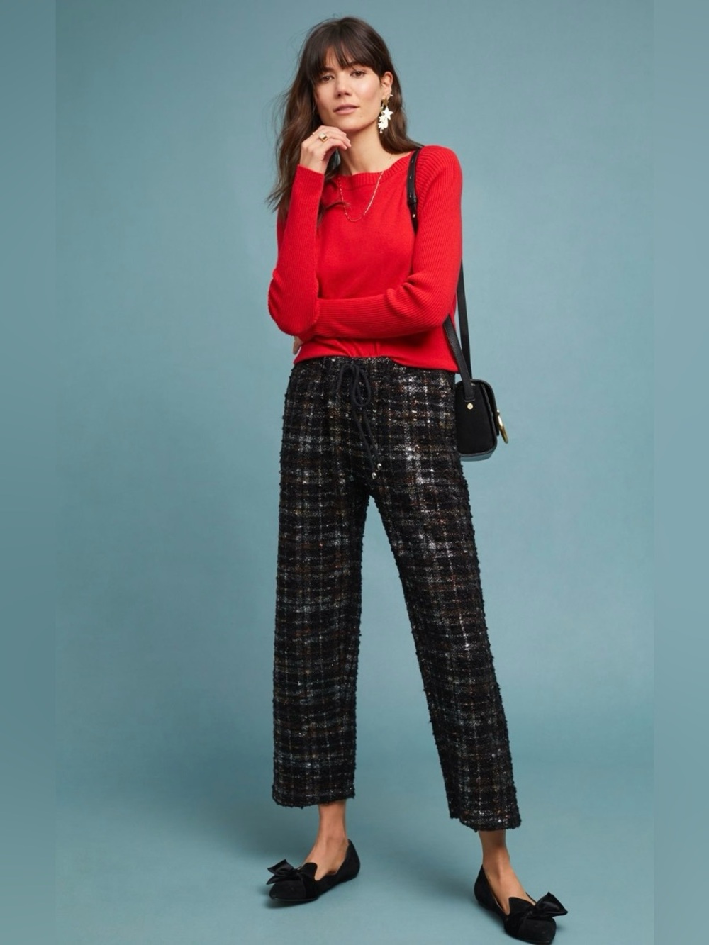Eva Franco Fritz Metallic Plaid Pants in Black Motif